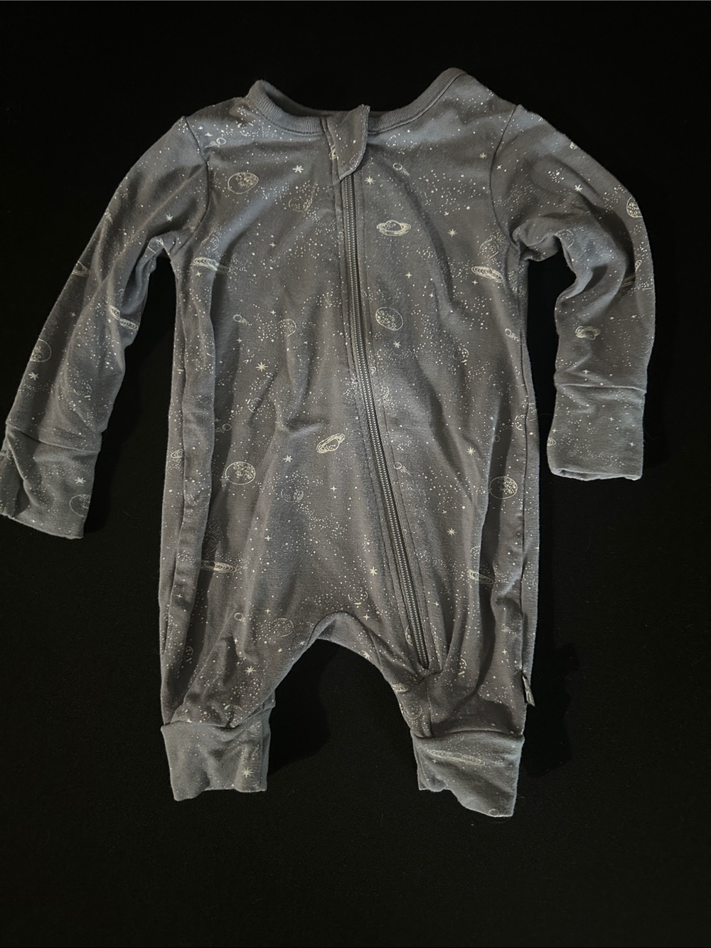 Kids' Space-Print Zip Footie One-Piece in Gray
